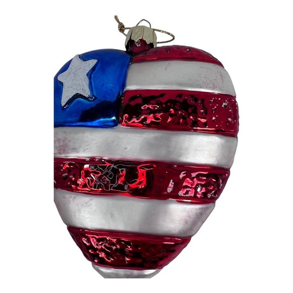 Vintage 5 Blown Glass American Flag Single Star Heart Ornaments READ DESCRIPTION - Picture 12 of 12
